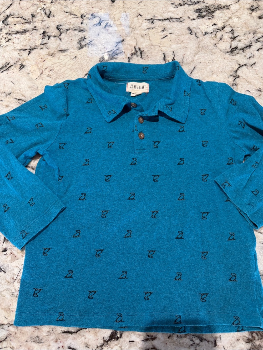 Mini Boden Teal Long-Sleeve Polo with Embroidered Motif